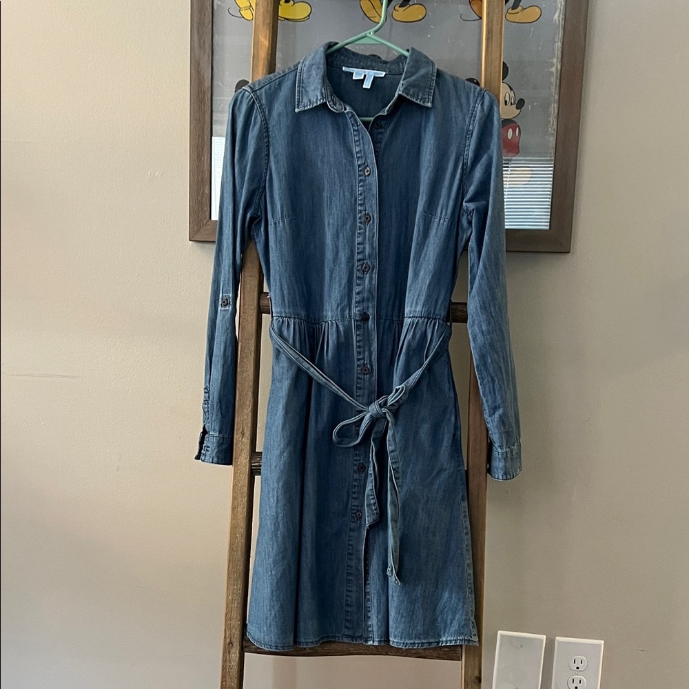 Draper James Denim Button-Front Long Sleeve Dress - Blue
